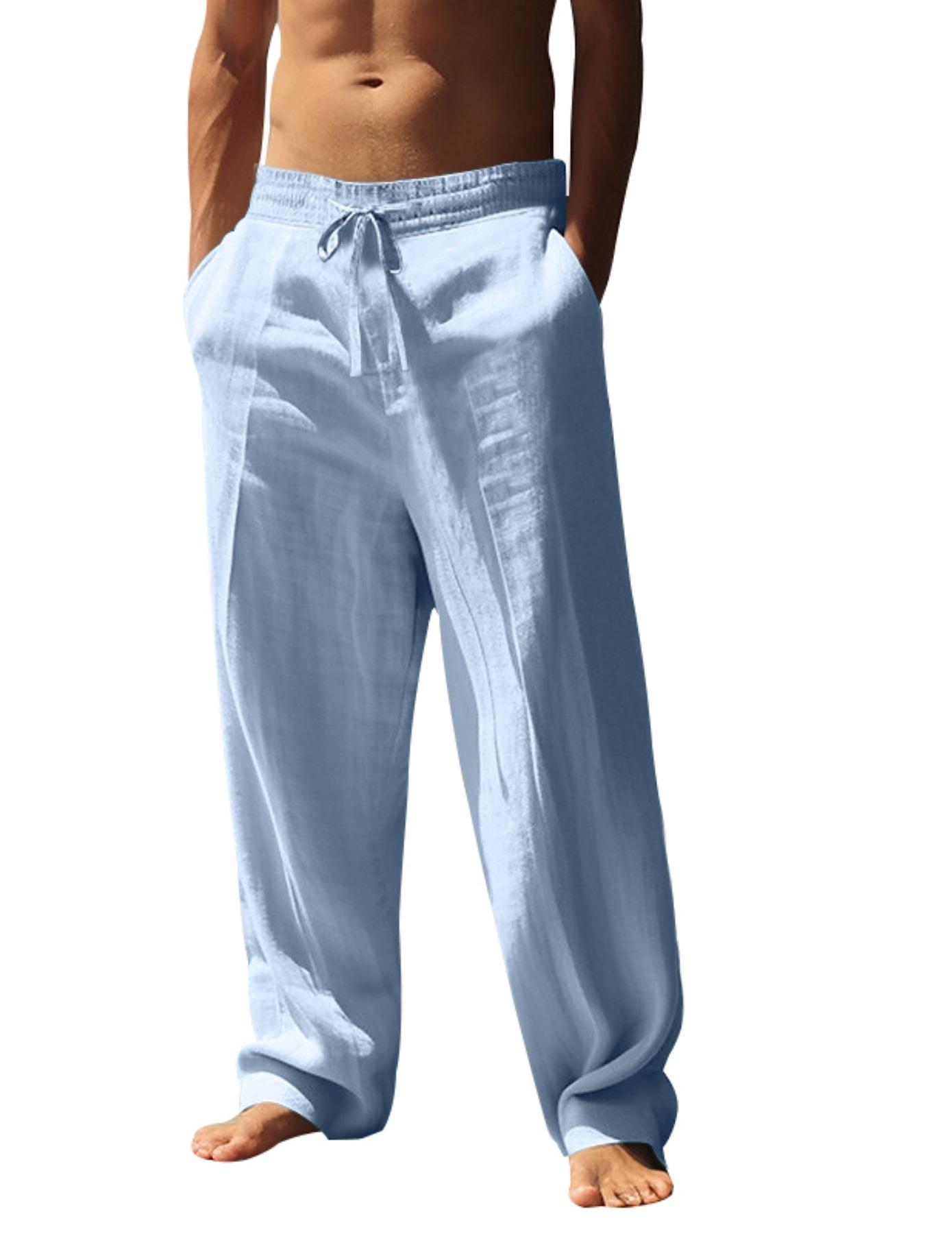 Men's Plain Linen Long Pants, Casual Asymmetrical Design, Elastic Waist, Loose-Fit, S-3xl, Durable & Easy Care, Perfect for Daily Wear Men's Plain Linen Long Pants, Casual Asymmetrical Design, Elastic Waist, Loose-Fit, S-3xl, Durable & Easy Care, Perfect for Daily Wear