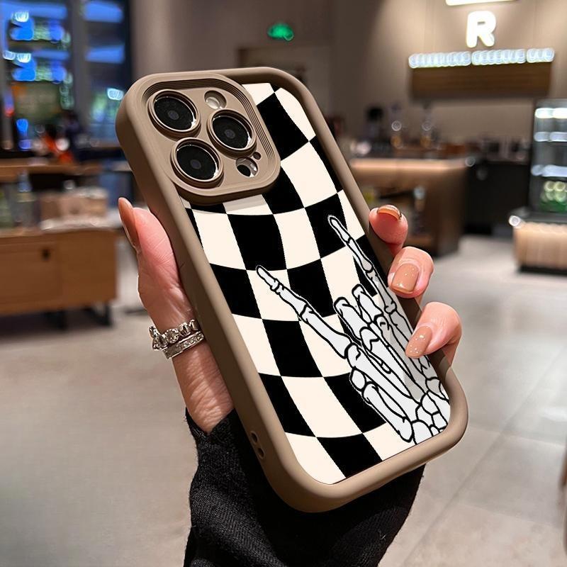 Checkered Skeleton Pattern Case for iPhone 17 Pro Max 16 Plus 15 14 13 12 11 Air E Soft TPU Bumper Drop Protection Rugged Durable Back,Suitable gifts for boys