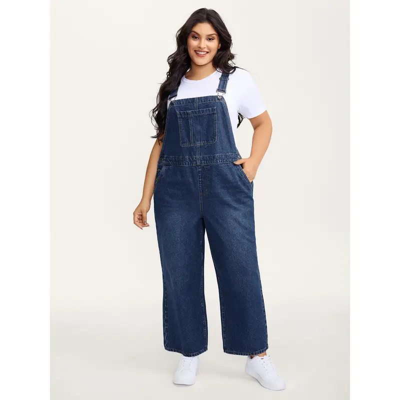Plus Size Denim Overalls For Women [M-6X] - Loose Fit Casual Jumpsuit With Adjustable Straps, Pockets, Comfy Curvy Everyday Outfit, Fabric, Fashion Apparel，SohoChic