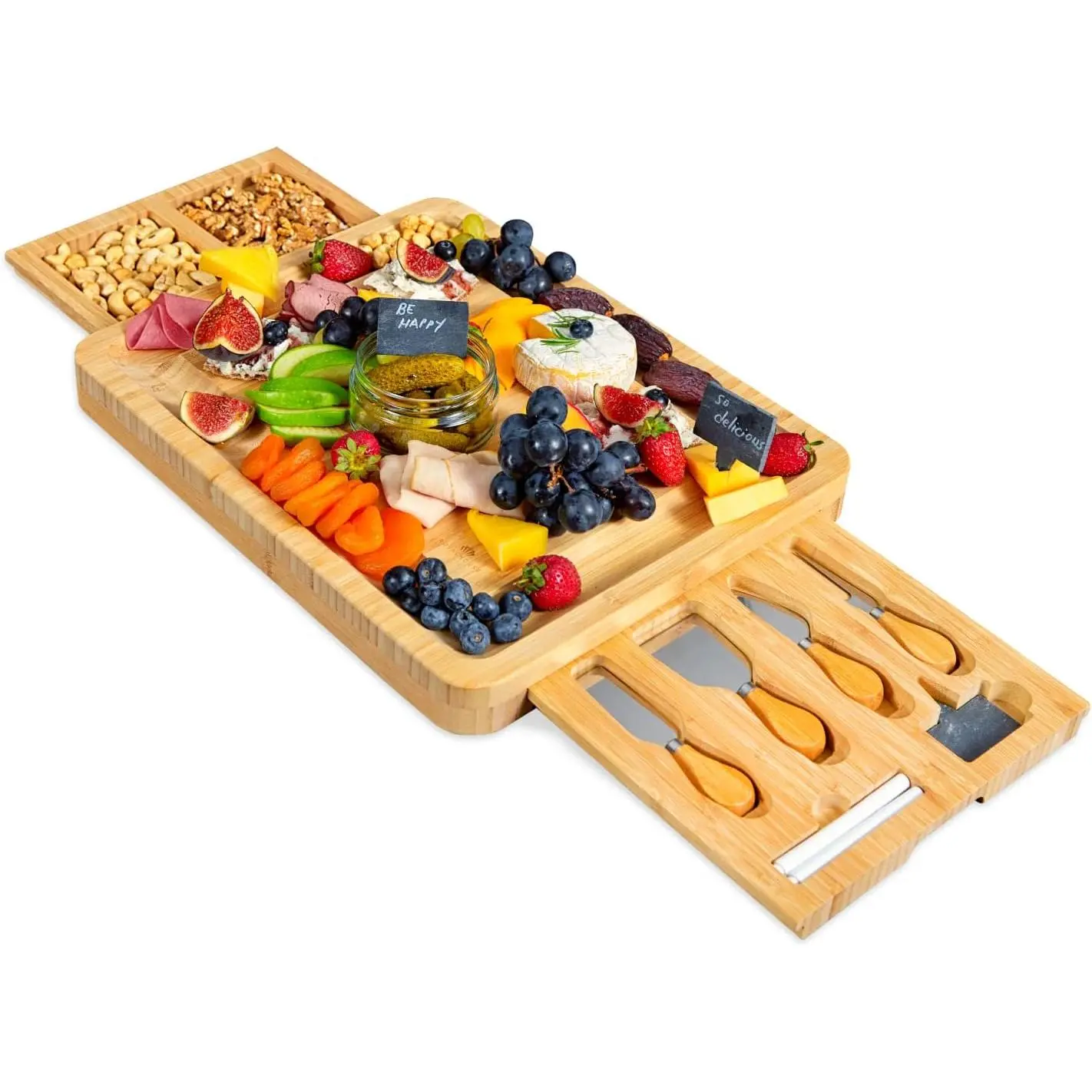 Cheese Board and  Set with 2 Slide-Out Cutlery Drawers | Charcuterie Boards Set - Birthday Gifts for Women, Wedding Gifts for Couples , Bridal Shower Gifts