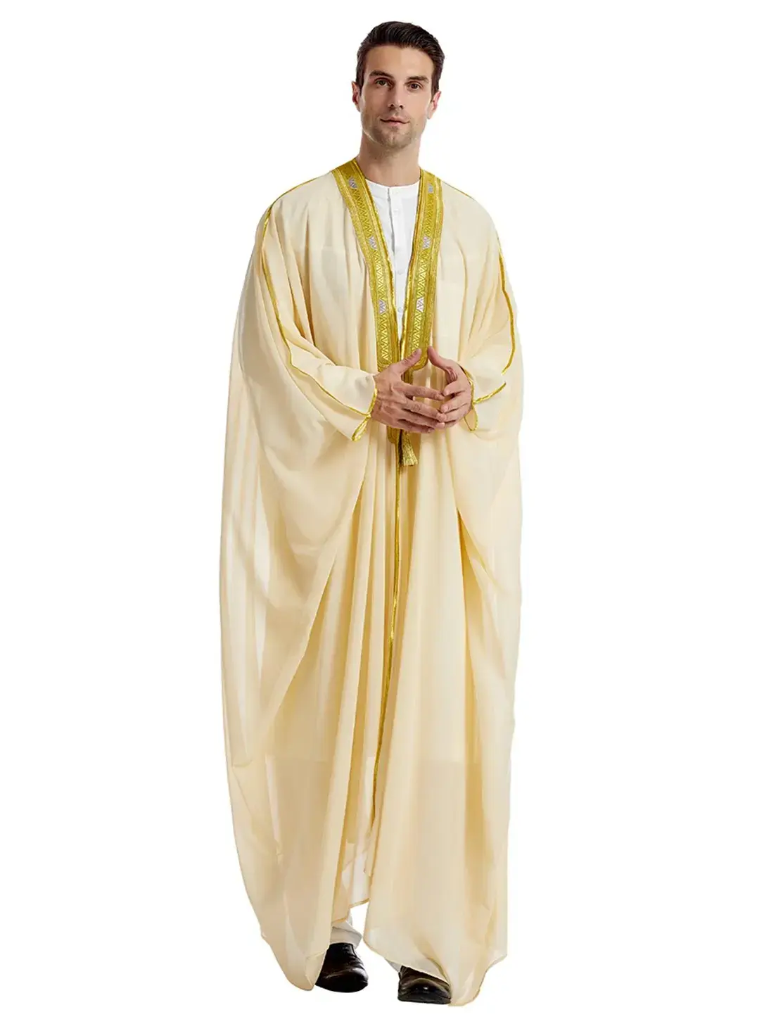 Luxury Arab Men's Semi-Sheer Chiffon Long Robe Summer, Breathable Arabic Robe, Perfect Layering Piece for Special Occasions and Casual Wear, Traditional Arabic Robe