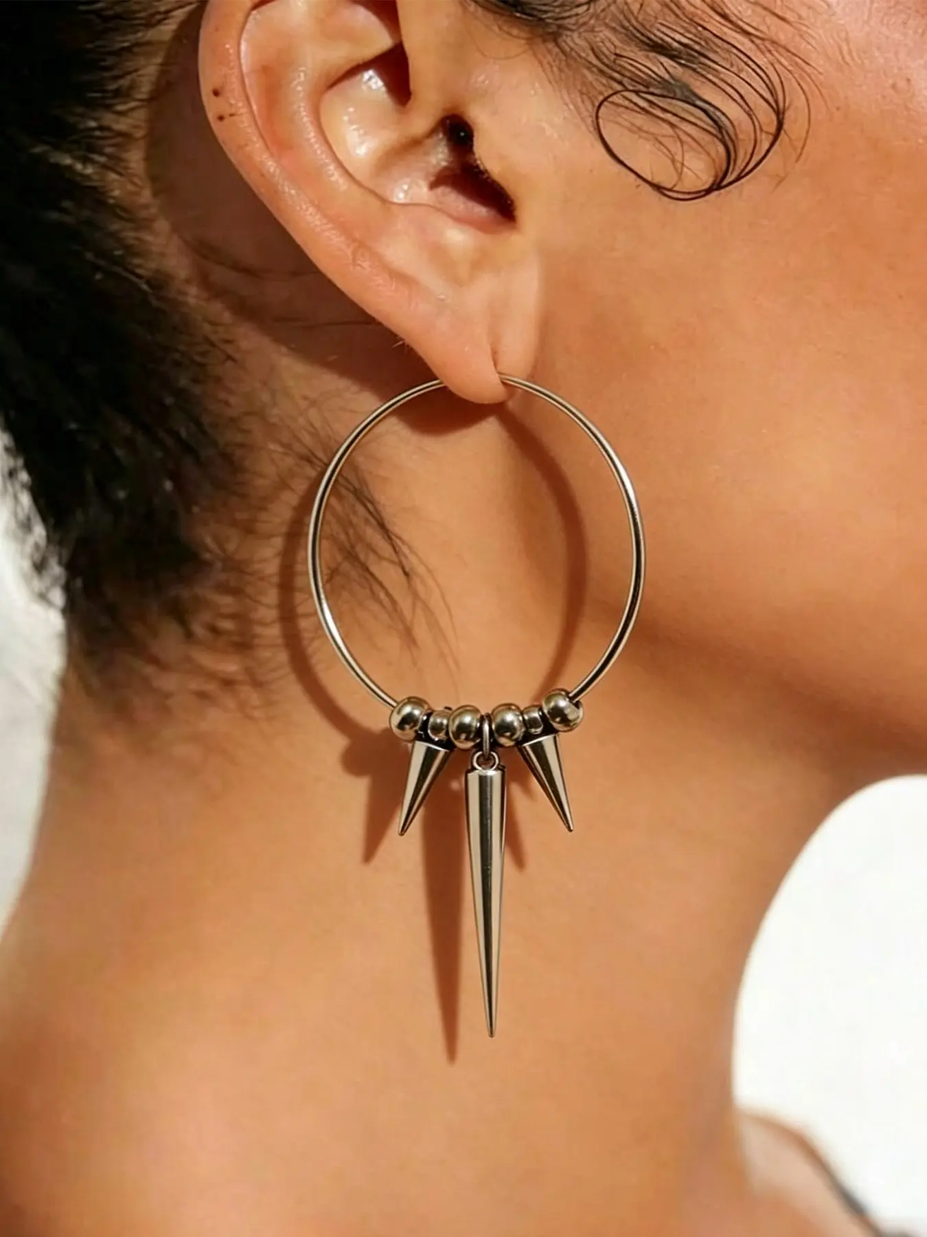1 Pair Punk Rivet Cone Spike Hoop Earrings for Men Women, Gothic Tassel Dangle Circle Loop Earrings, Trendy Grunge Hip Hop Street Fashion Drop Ear Jewelry Accessories