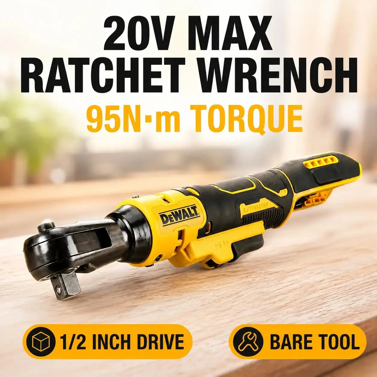 Cordless DEWALT DCF512 Right Angle Ratchet Wrench - Brushless Motor, Variable Speed, LED Feature