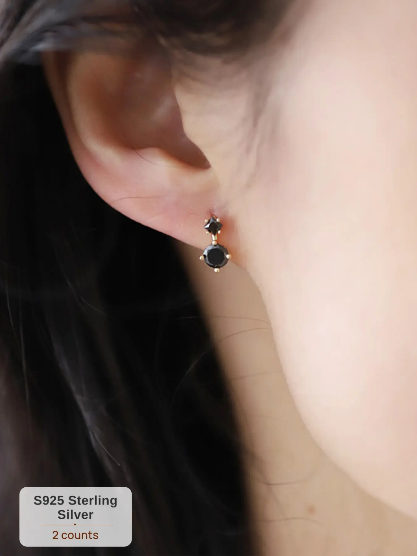 1 Pair S925 Sterling Silver Gold Plated Black CZ Hoop Earrings, Minimalist Gothic Onyx Black Crystal Huggie Hoops for Ear Stacking, Hypoallergenic Punk Jewelry Trendy Gift for Her