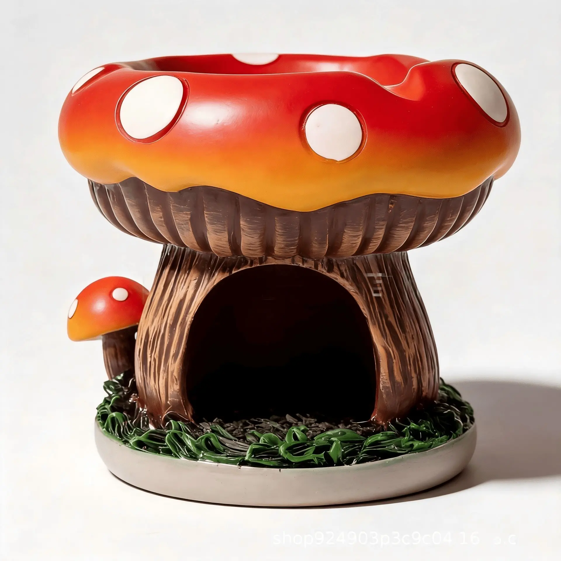 Cute Mushroom Ashtray, Resin Tree Stump Shaped Ash Holder with Cave, Decorative Cigarette Ashtray for Home Office Patio, Multifunctional Mushroom Ornament for Smokers & Bird Feeder