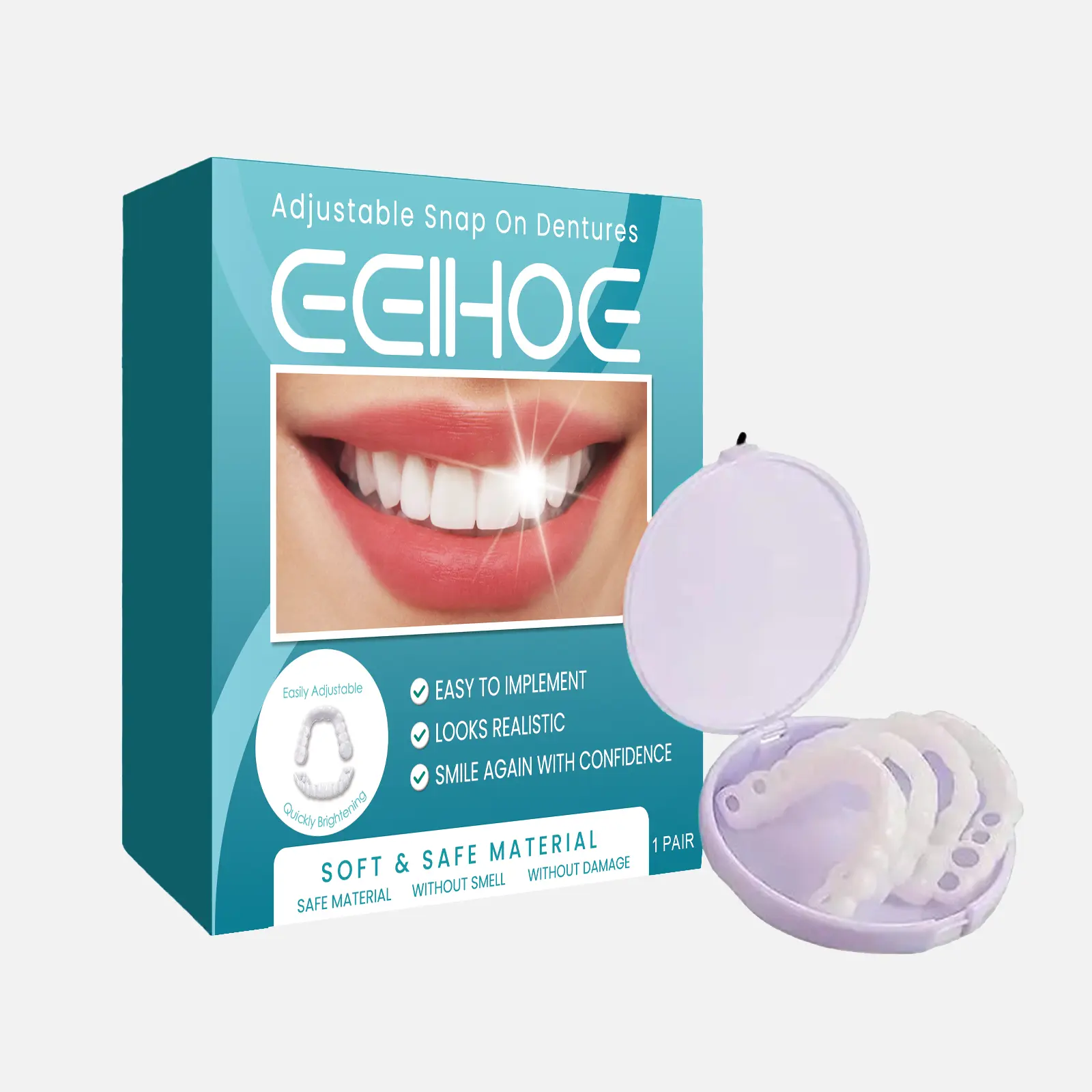 Adjustable Snap-on Dentures Teeth Kit - Methyl Methacrylate Material, Temporary Cosmetic Veneers for Adult Smile Correction, Easy Daily Use
