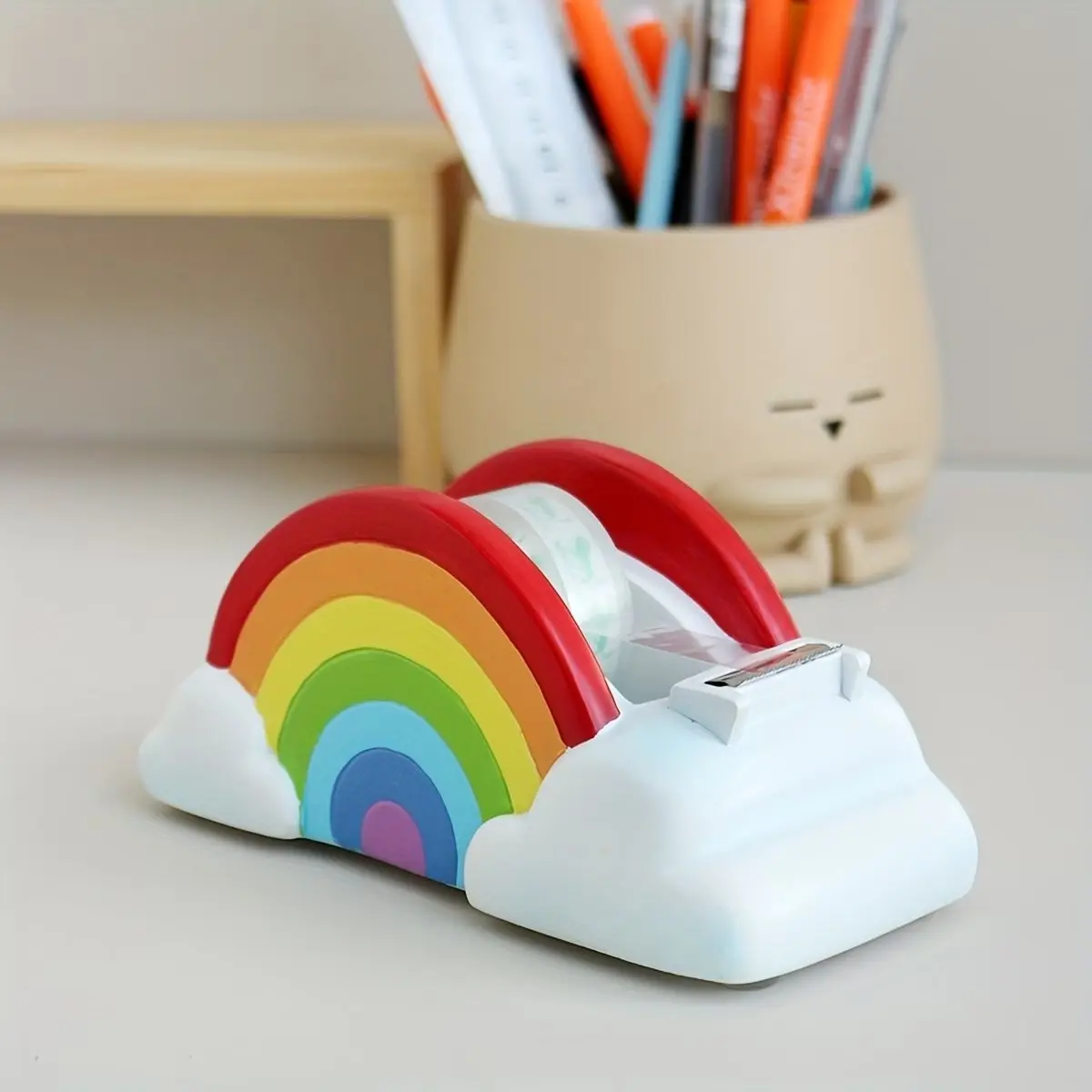 Creative Rainbow Tape Dispenser, Fun Paper Tape Cutter, Office Tape Holder, Home Decor, Student Gift, Desk Organizer, Bedroom Decoration