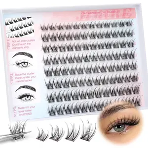 Self-Adhesive False Lashes, Voluminous Lightweight Lash Clusters, No Glue Needed, Pre-Stuck Lashes 8-14mm, Easy Application, 96 Pieces