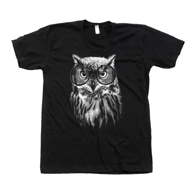 Owl with Glasses T-Shirt: Mens Crew Neck, Nature Animal Shirt