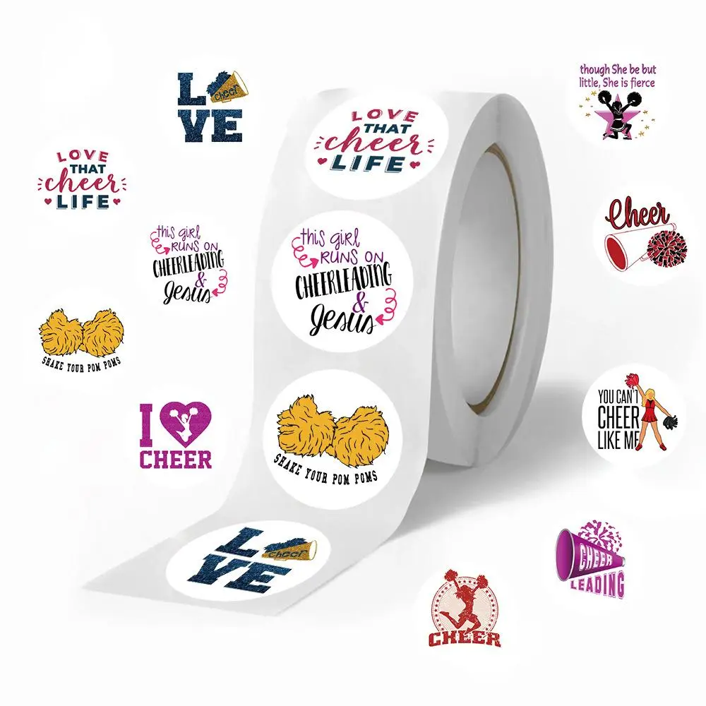 Cheerleader Sticker (500pcs/roll), Vinyl Decals, Sticker Rolls, Cheering Girl Stickers for Hydro Flask, Laptop, Water Bottle, Stickers for Kids, Toddlers, Teens, Girls