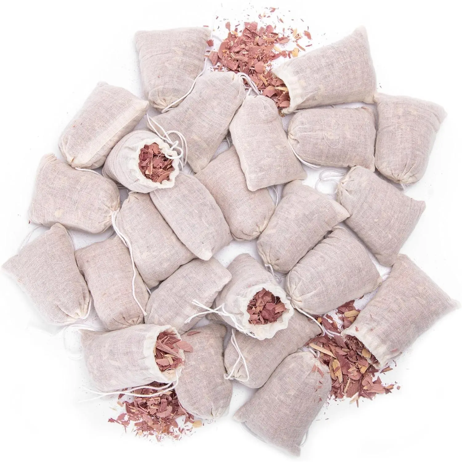 Sur Terre 24 Pack Cedar Sachet Bags, Red Cedar Chips Sachets for Clothes Storage, Home Fragrance Sachets for Drawers and Closets