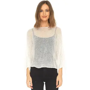Womens Sheer Blouse Top Knit Lightweight Shrug Sweater Poncho