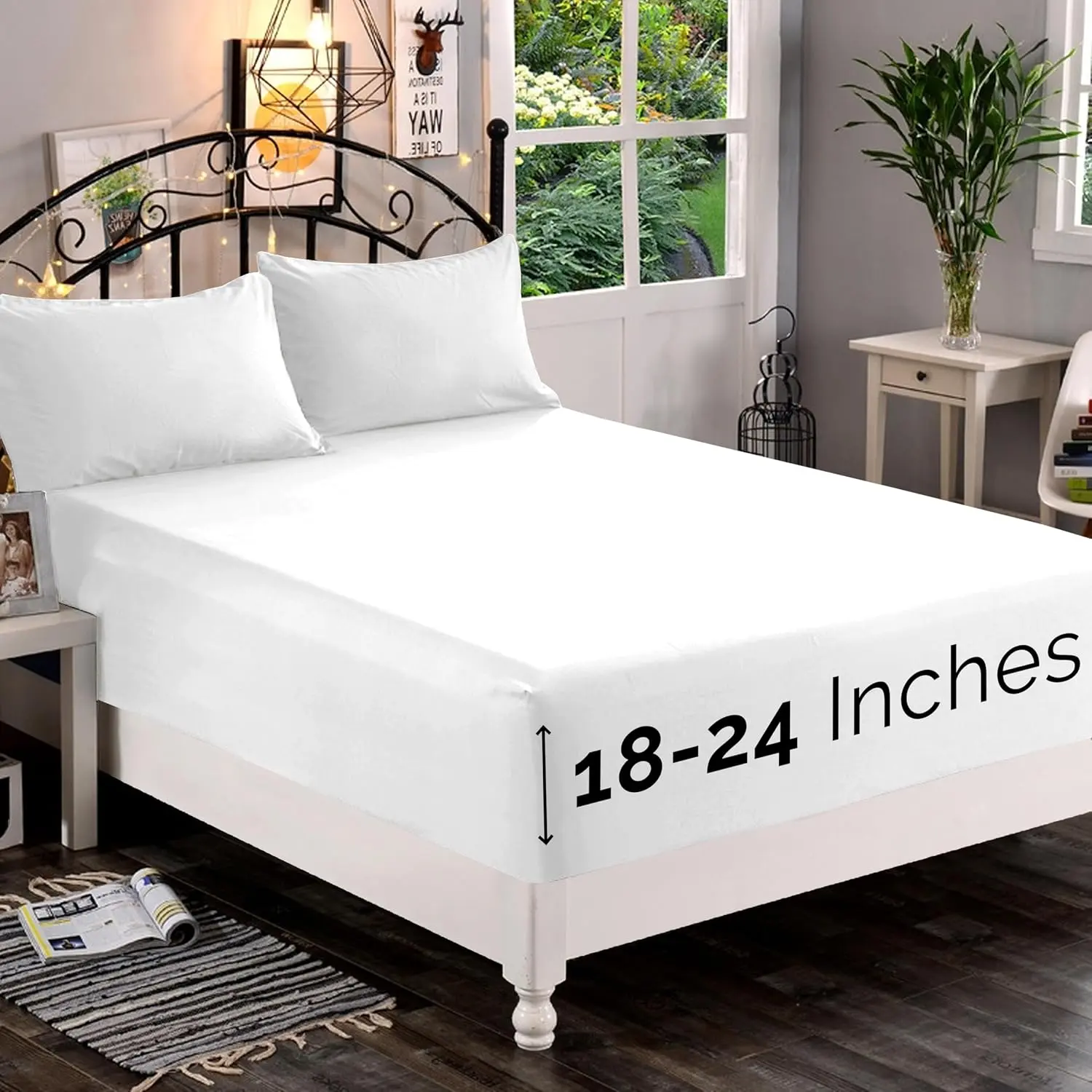 1500 Premium Quality Fitted Sheet Ultra Soft 18-24 Inch Extra Deep Pocket - Single Fitted Sheet for High Mattress - Wrinkle Free with Smart Storage Pockets, Full, White,satin,twin,silky,breathable