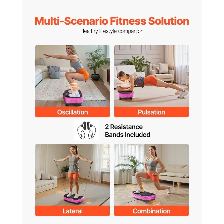 VEVOR Vibration Plate Exercise Machine, Full Body Shaker with Magnetic Acupoints for Lymphatic Drainage and Weight Loss, Home Gym Workout Fitness Equipment with 2 Resistance Bands for Women Men, Pink