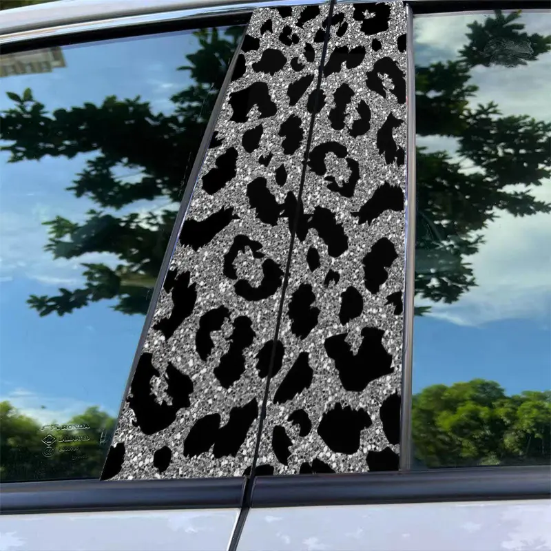 2pcs Leopard Print Car B-Pillar Stickers, Durable Vinyl, Easy to Apply And Remove, Glossy Surface B-Pillar Protective Film, 2D Flat, Car Decoration, Car Styling Decals, Vehicle Exterior Decoration, Suitable for Car Decoration Stickers