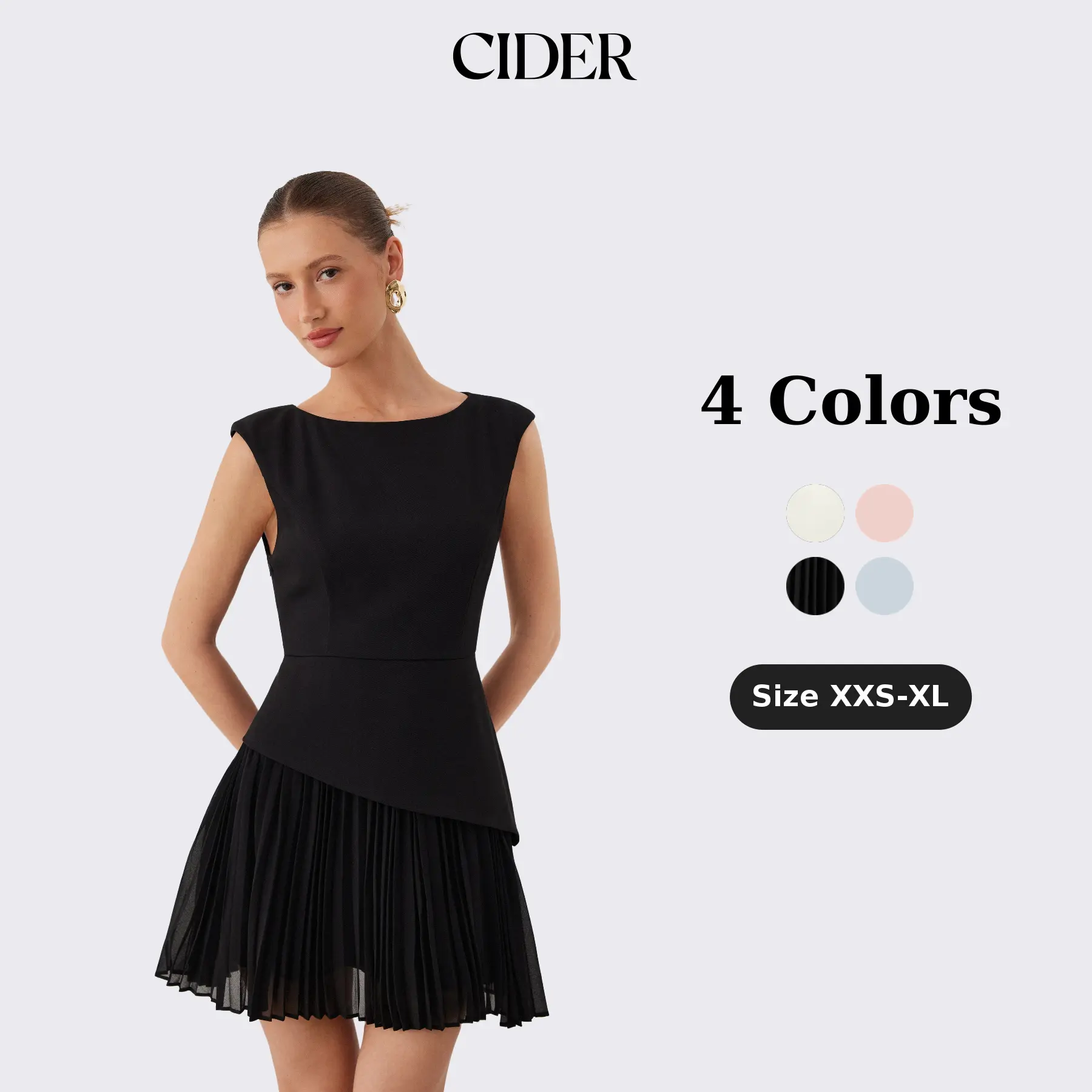 Cider Minimalist Summer Boat Neck Dress for Casual Daily, Elegant Pleated Mini Dresses, Ladies A-Line Sundress, Retro Vacation Outfits, Lady Gown SummerFinds