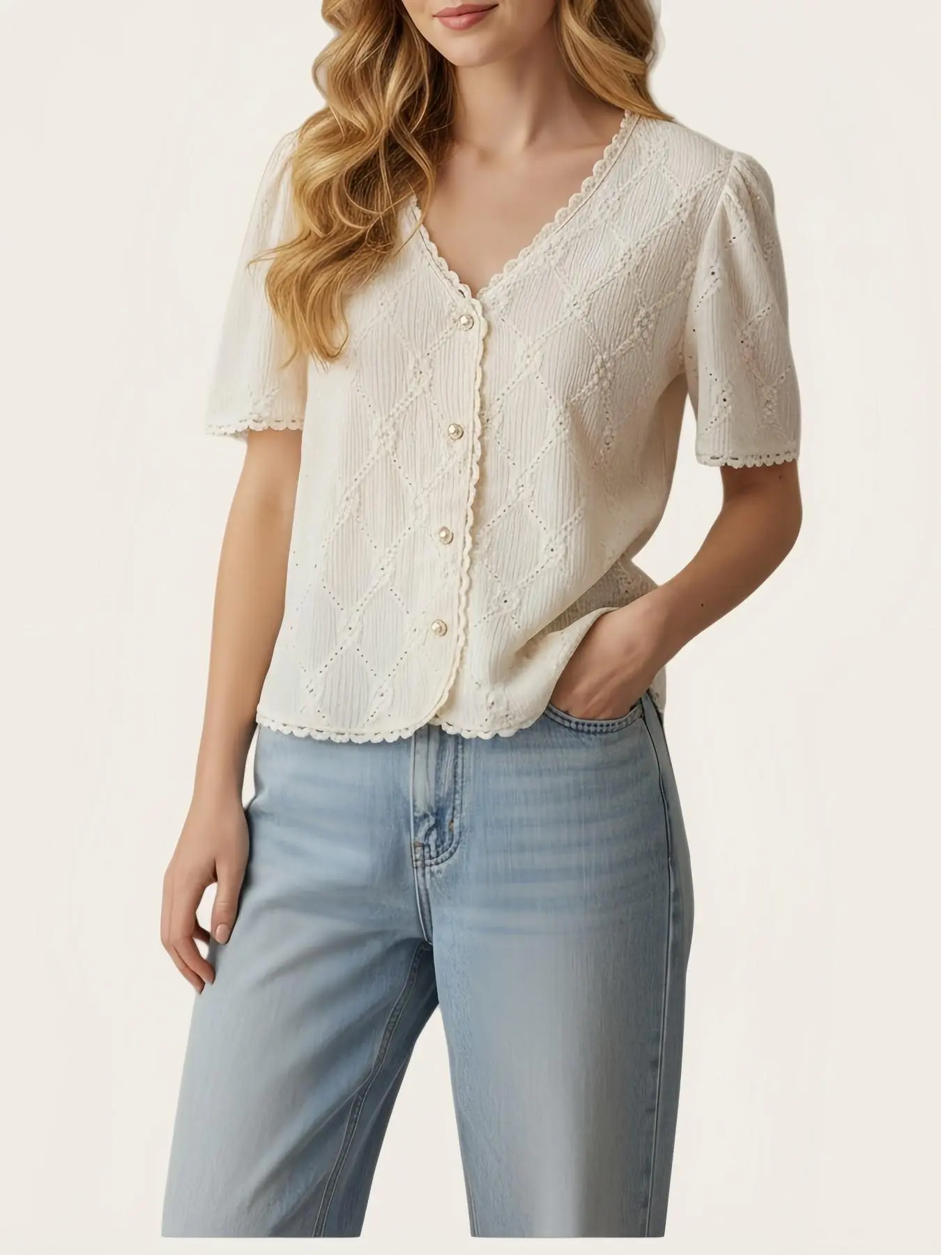 Women's Commuter Simple Solid Buttoned Ruffle Short Sleeve Blouse Shirt, Casual Daily Wear, Fashionable, Aesthetic and Comfortable, Perfect for Everyday Use, Tops