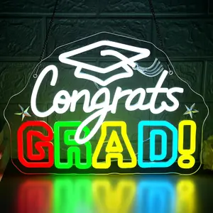 Congrats Grad Neon Sign for Graduation Party Decor Colorful LED Graduation Neon Light for Class of 2026 Dimmable Mortarboard Sign for High School College Graduation Gifts for Men Women Size 13.5*9.6 In(A082)
