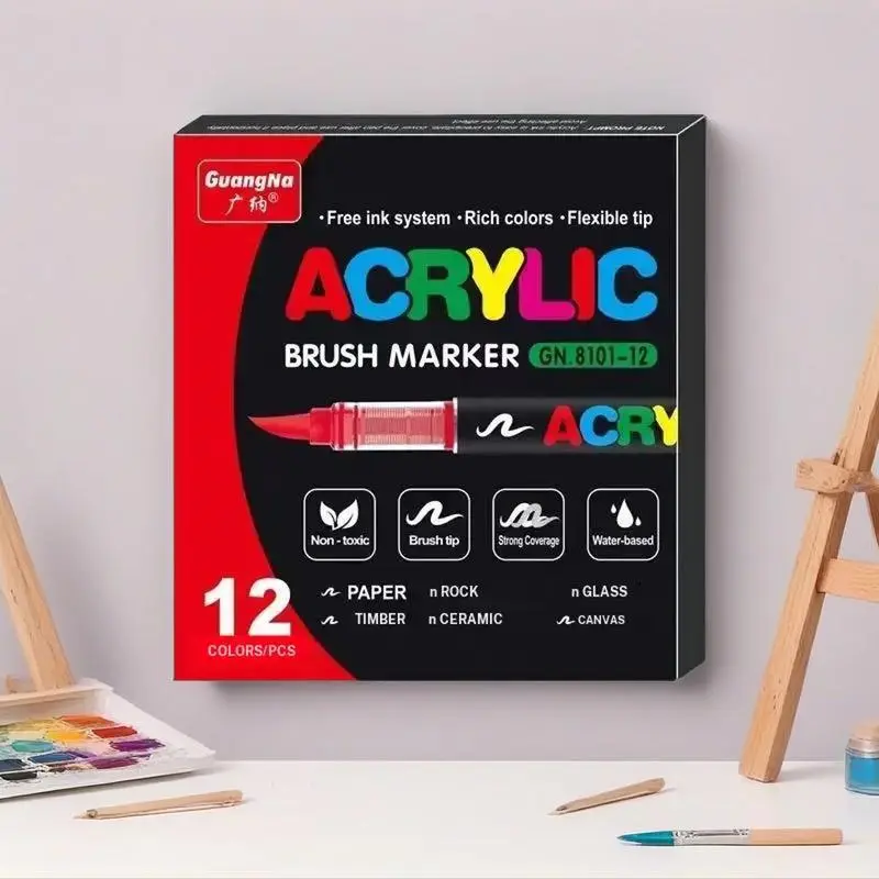 Direct Liquid Acrylic Paint Pens, 12-240 Colors, Soft Brush Tip, Water-Based Markers, for Fabric, Canvas, Rock, Glass, Wood, Paper