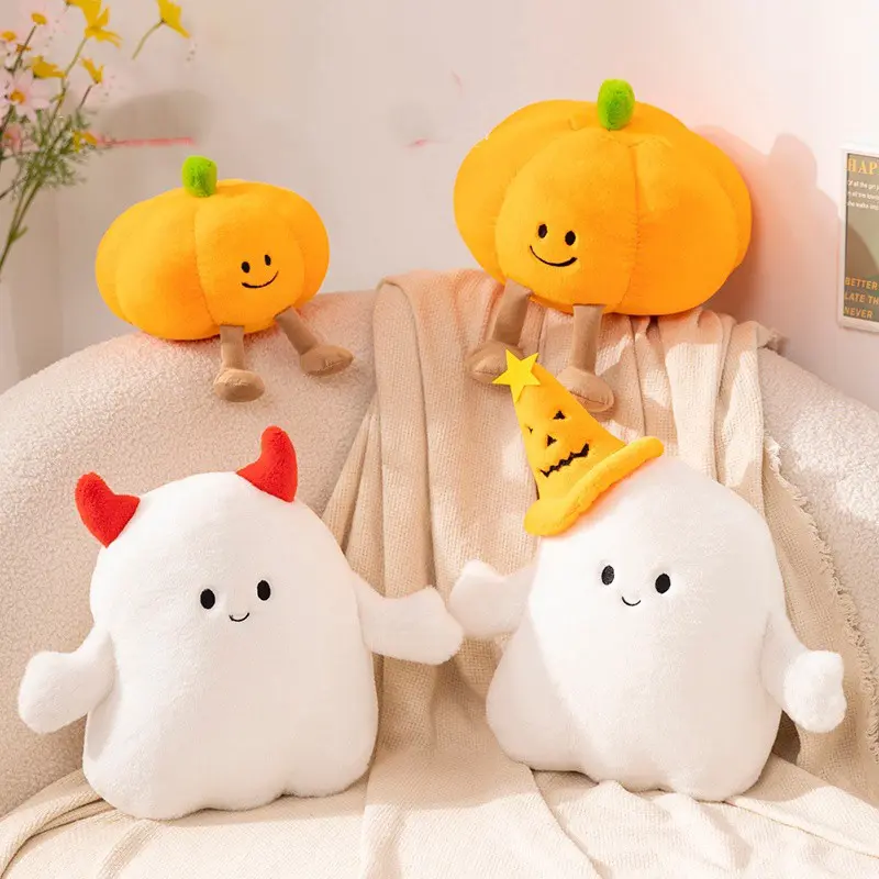 Halloween Pumpkin Plush Toy with Pumpkin Hat, Devil Ghost Doll Pillow, Festival Decoration, Halloween Accessory, Cozy Cushion
