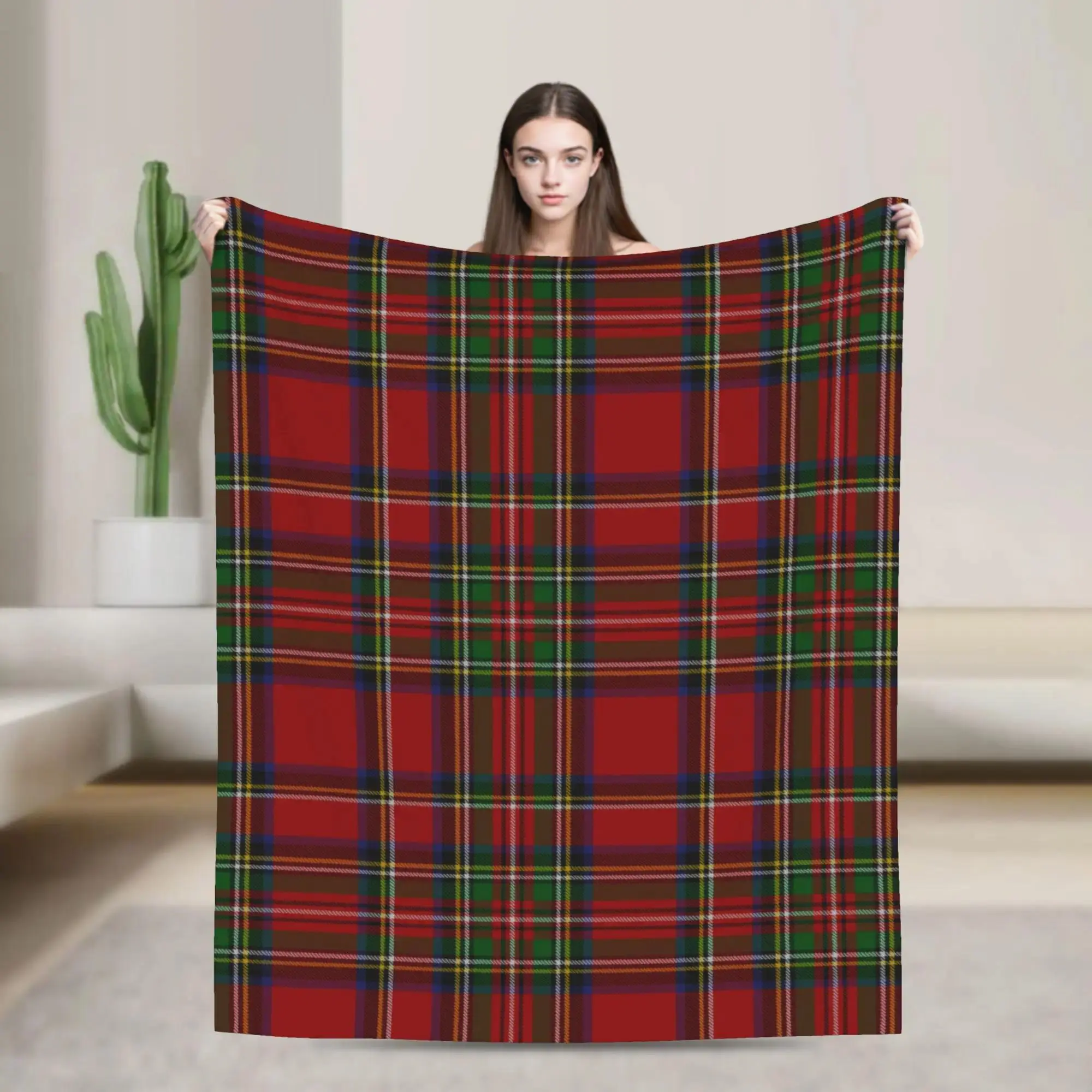 Royal Stewart Tartan Plaid Flannel Blanket - Wrinkle Resistant, Multi-Size (50x40 Inches/50in*40in) Classic Throw for Christmas Decor, Sofa