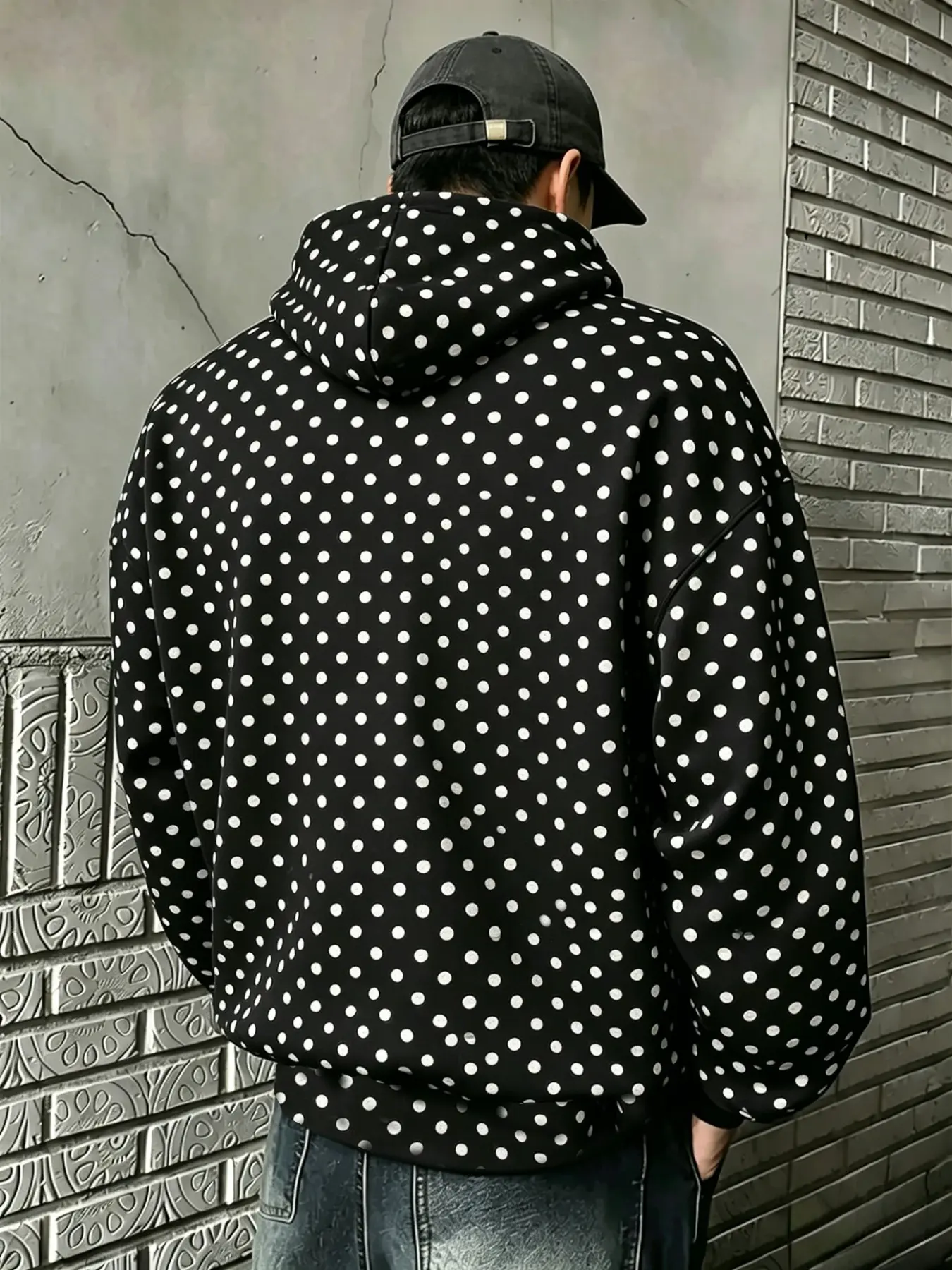 Men Polka Dot Pullover Hoodie, Soft Loose Loungewear Sweatshirt, Casual Sleepwear Home Tops, Daily Layering, All Seasons