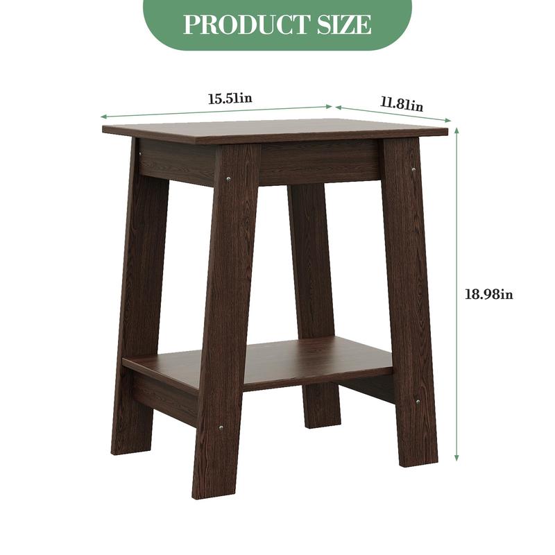 Farmhouse Rustic End Table with Storage Shelf, 2-Tier Narrow Accent Table for Living Room & Bedroom