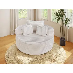 Round Modular Chaise Lounge Sofa, 55" Oversized  Corduroy Upholstered Circular Sofa with 3 Pillows, Deep Seat Armless Leisure Sofa for Living Room, Bedroom, Apartment