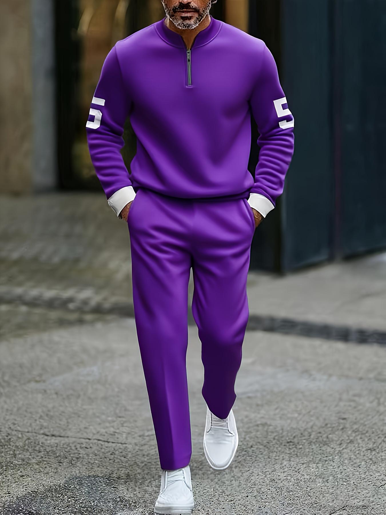 New European and American Men's Sportswear Set Half-Zipper Top with Number 5 Sleeve Patch Comfortable Fabric for Daily Street Wear and Casual Commuting