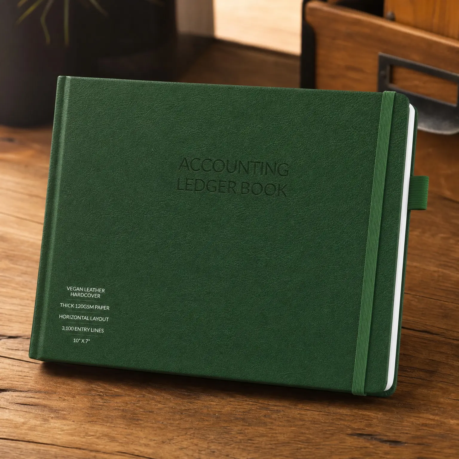 Dark Green Five Column Accounting Ledger Book, 10x7 inches, Hardcover, 120gsm Paper, Lay-Flat Binding, Bookkeeping Journal for Small Business