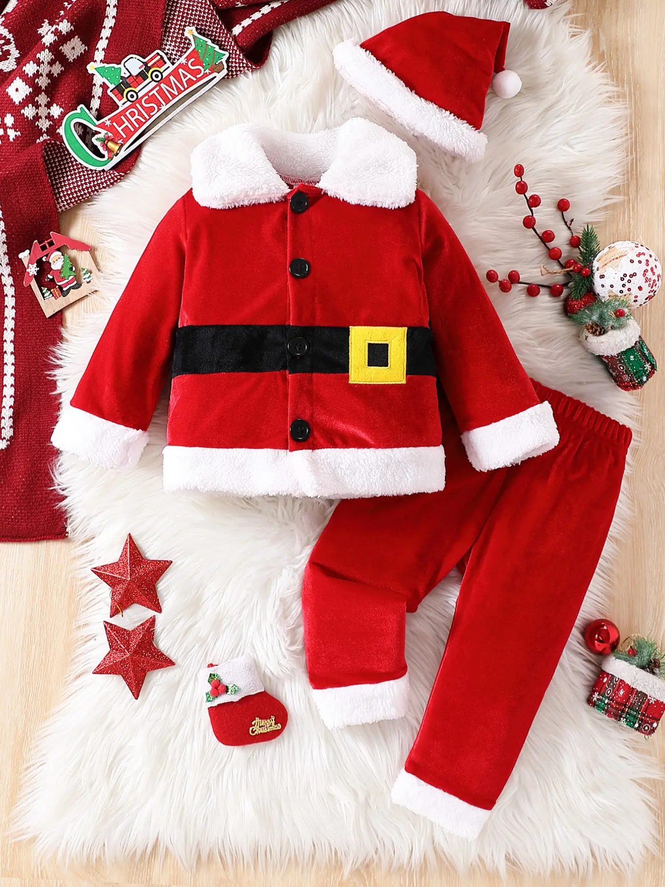 Christmas Set, Thick Long Sleeve and Pants, Santa Claus Costume, Fall Winter Wear, Kids' Clothing, Style