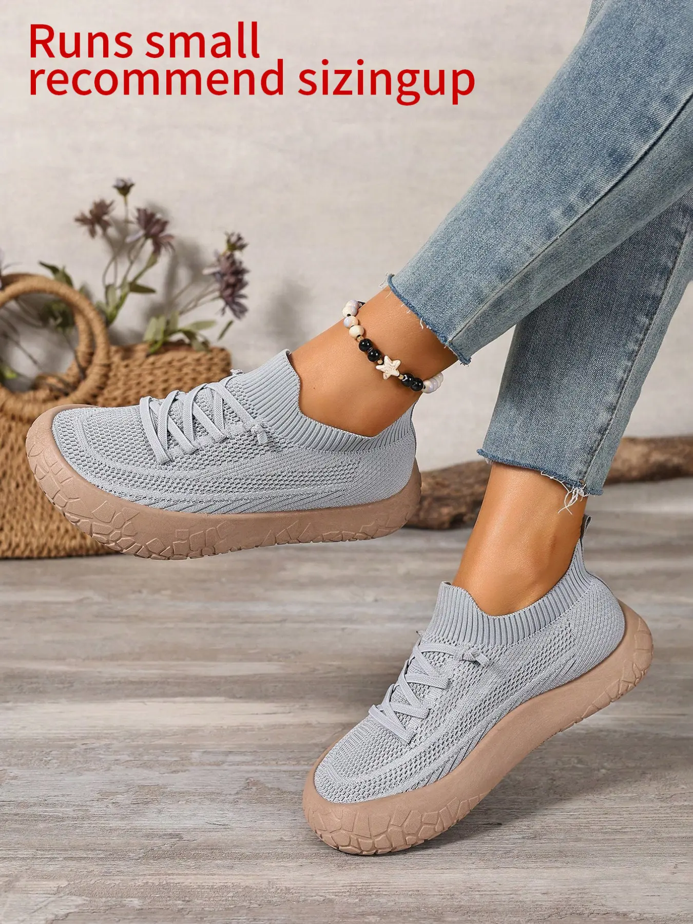 Fashion Women Lace Up Fly Knit Sock Platform Sneakers, Trendy Textured Thick Sole Walking Trainers, Versatile Casual Shoes to Match Jeans And Daily Outfits, Knitted Sock Shoes