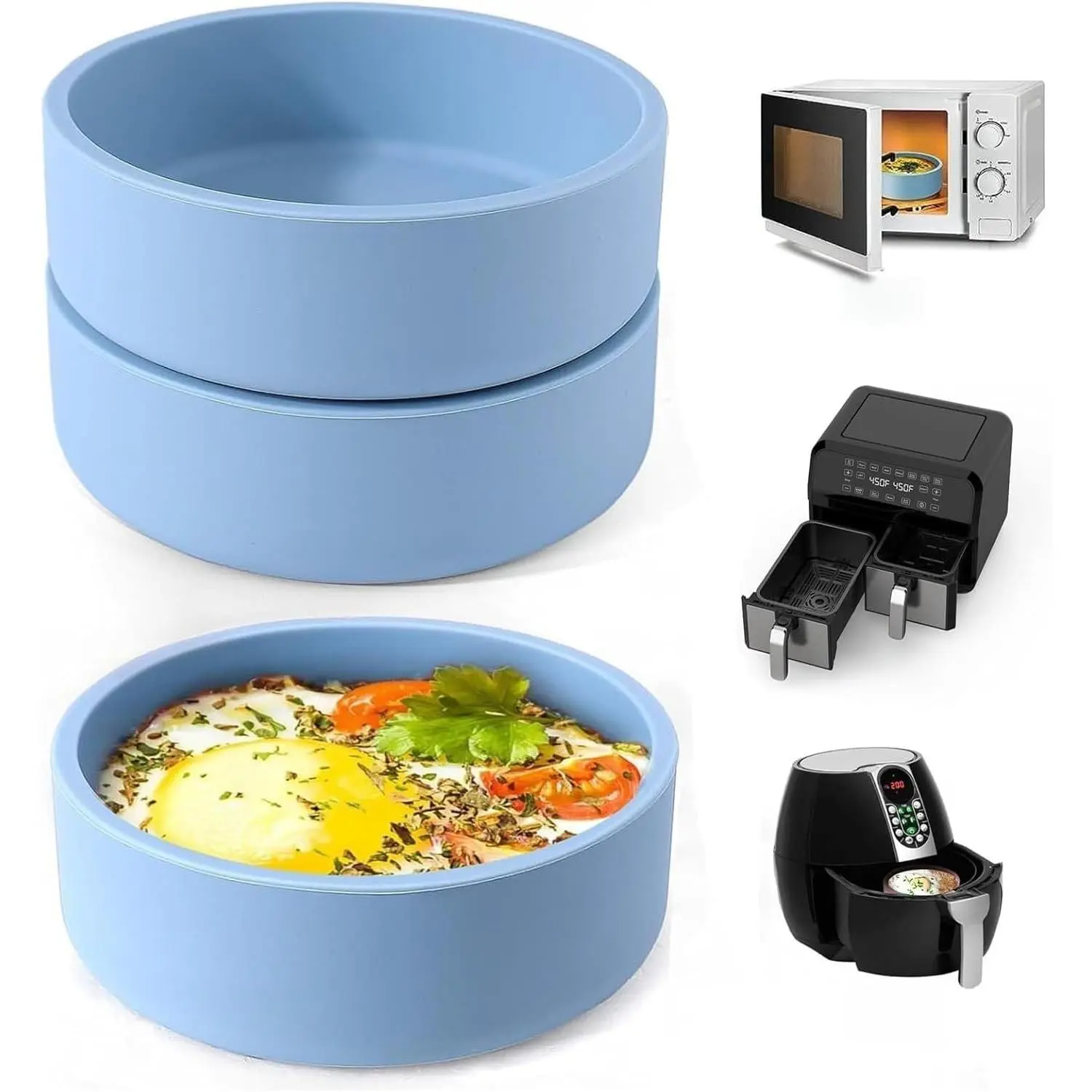 3Pcs Silicone Egg Molds for Air Fryer & Microwave – Reusable Individual Egg Bite Maker, BPA Free & Dishwasher Safe, Perfect for Keto Breakfast, Meal Prep & Egg Bites (Blue)