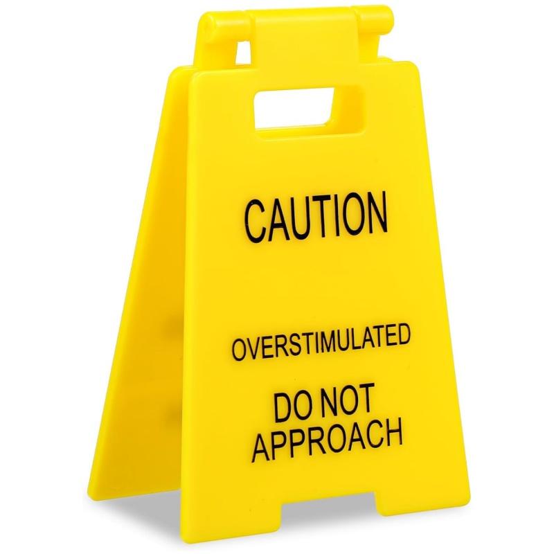 Caution Overstimulated Desk Sign -Yellow Signwith Black Text, Gift for CoworkersBoss & Employees, Mini Novelty FunnyDFunny Desk Sign, 3D Printed Warning Overstimulated Don't Approach, Mini Humorous Prank Gift for Colleagues Boss, Office Home Decor
