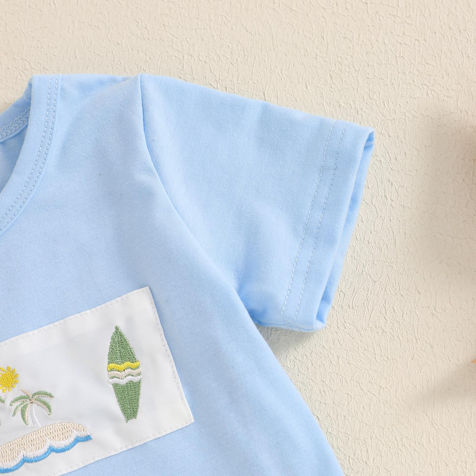 Toddler Baby Boy Summer Outfit Animal Embroidery Round Neck Short Sleeve Top Stripe Shorts Casual 2pcs Set Summer Clothes