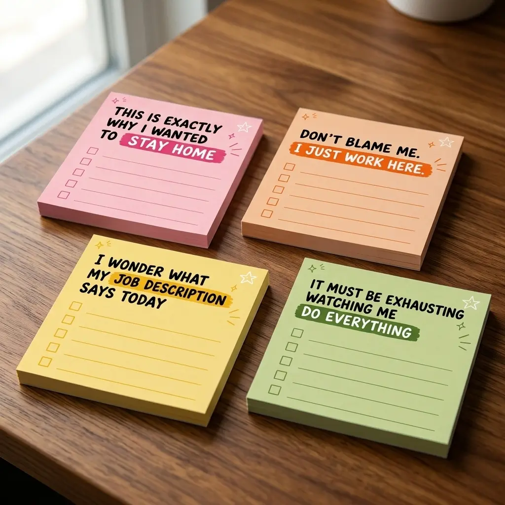 Funny Sarcastic Office Sticky Notes Set, 4 Pack 3x3 Inch Checklist Notepads, 50 Sheets/Pad, Humor Desk Accessories & Gag Gift for Coworkers, Boss, Adults