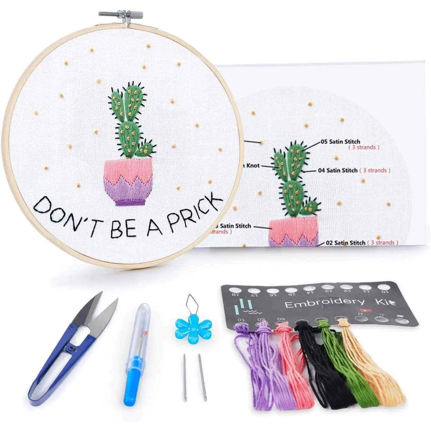 Cactus Embroidery Kit Including Video Step by Step Instructions Embroidery Hoop,Color Threads and Embroidery  for Beginners- Needlepoint Kits for Adults