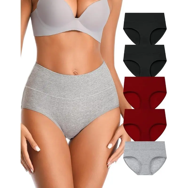Women's Basic Annenmy High-Waisted Cotton Briefs - Full Coverage, Stretch, Breathable Ladies Underwear (5-Pack)