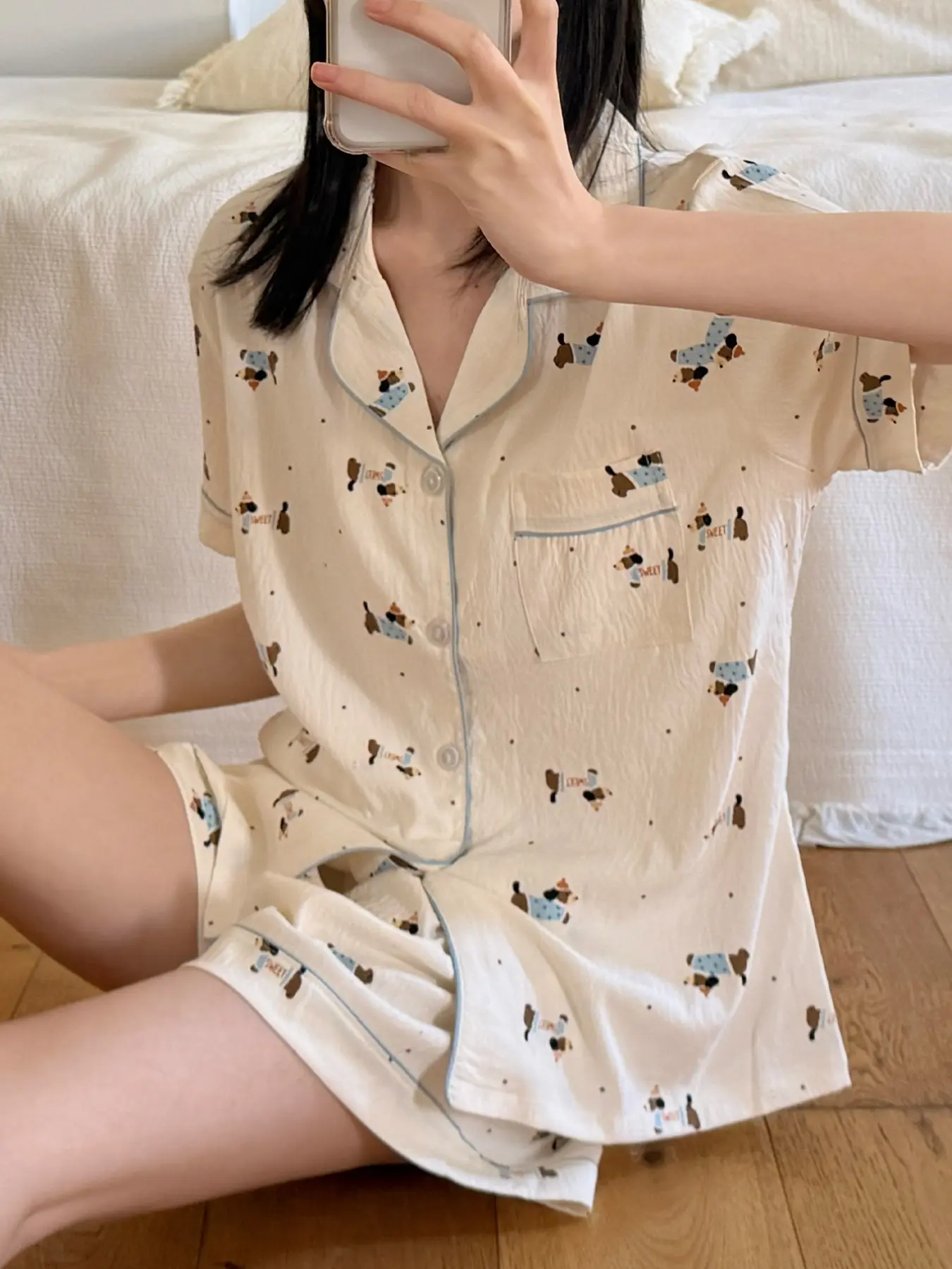 Women's Cute Cartoon Print Pajama Set, Short Sleeve Loose-Fitting Summer Sleepwear, Comfortable Home, Light Weight Above the Knee