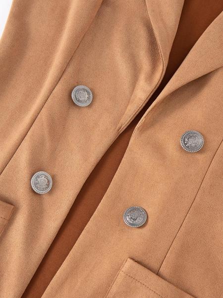 Women's Solid Button Decor Lapel Neck Suede Vest Blazer, Casual Sleeveless Pocket Open Front Longline Outerwear for Spring & Fall, Ladies' Clothes for Daily Wear