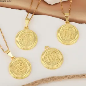 12 Zodiac Necklace for Men and Women – 18K Gold Plated Astrology Pendant Necklace, Minimalist Horoscope Charm Jewelry, Unisex Celestial Constellation Necklace Gift