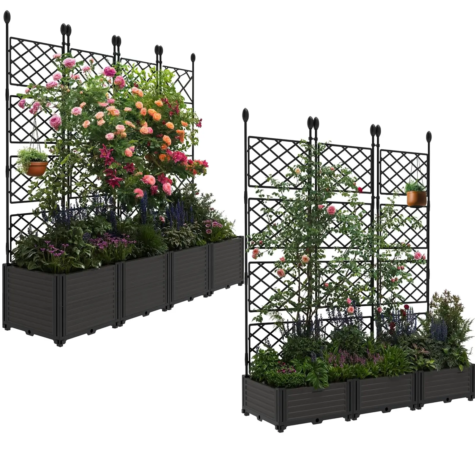 7-Piece Raised Garden Bed with Metal Trellis, Privacy Screen for Climbing Plants, Outdoor Planter Box and Plant Support, Ideal for Patio or Balcony, Size: 290x40x160cm