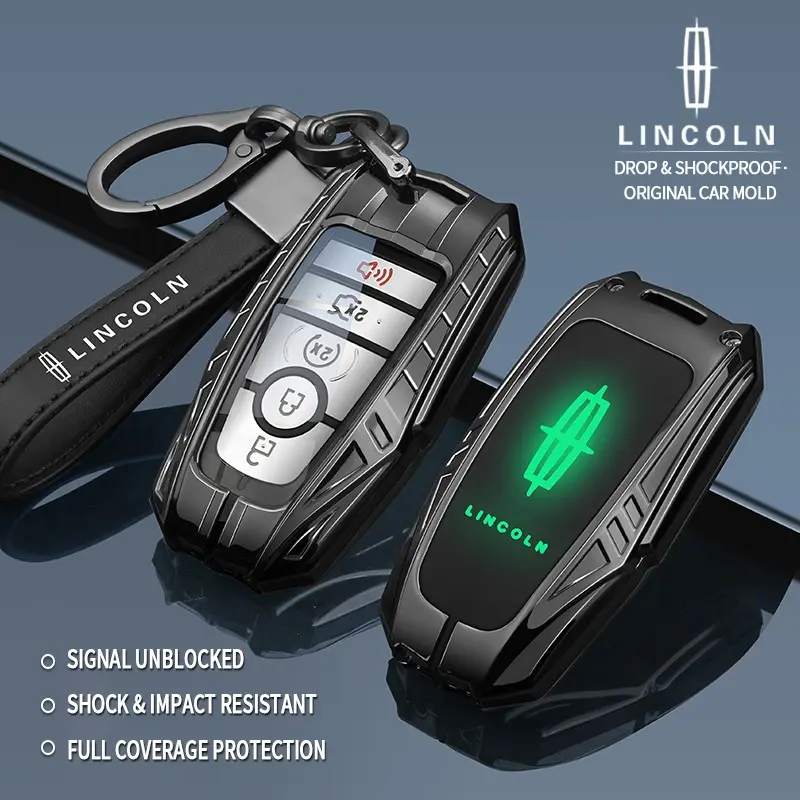 Lincoln Mkz Navigator Mkc Nautilus Mkx Continental Aviator 3/4/5 Key Metal Car Key Protective Case, Night Glow Logo, Armor Style