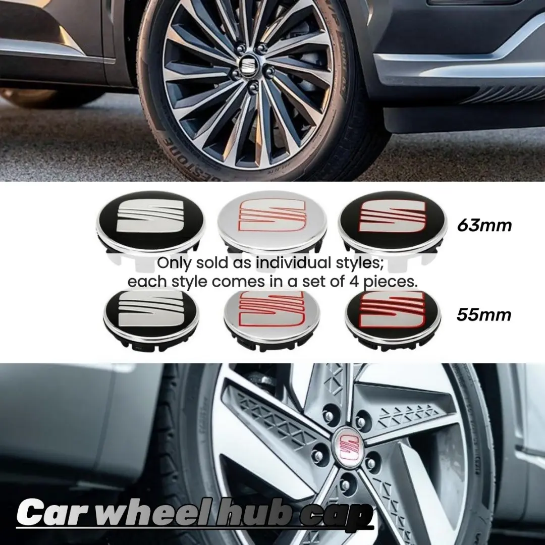 4 Pack 60mm Snap‑On Wheel Center Hub Caps, Chrome ABS Dust‑Proof Rim Center Covers, Aftermarket Replacement Decor Hub Caps Compatible with SEAT Ibiza, Leon, Tarraco Custom Wheels, Car Accessories