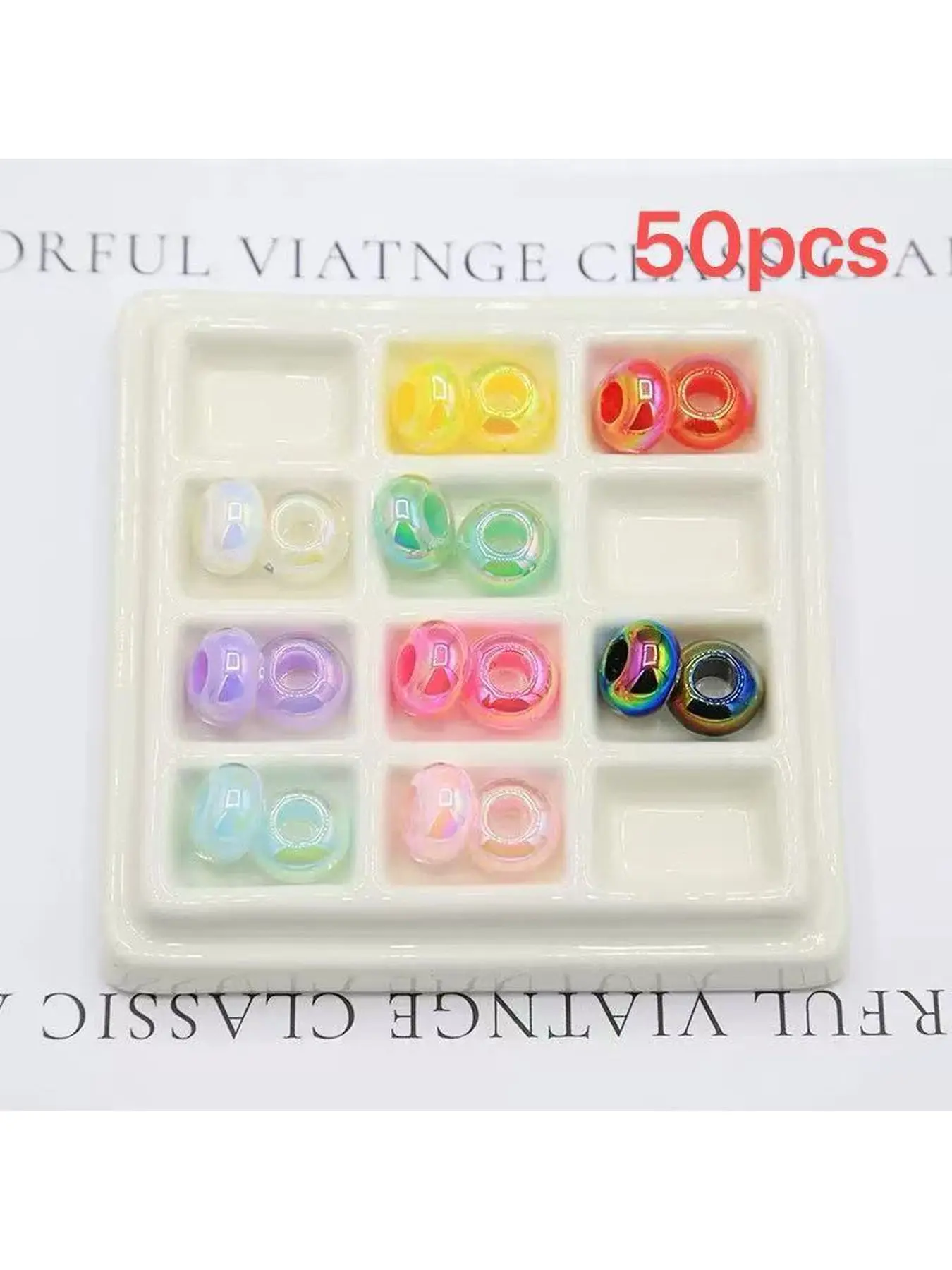 50Pcs UV Coated Aurora Heart Large Hole Acrylic Beads Kit, Colorful Shiny Beads, DIY Craft Supplies for Handmade Jewelry Making