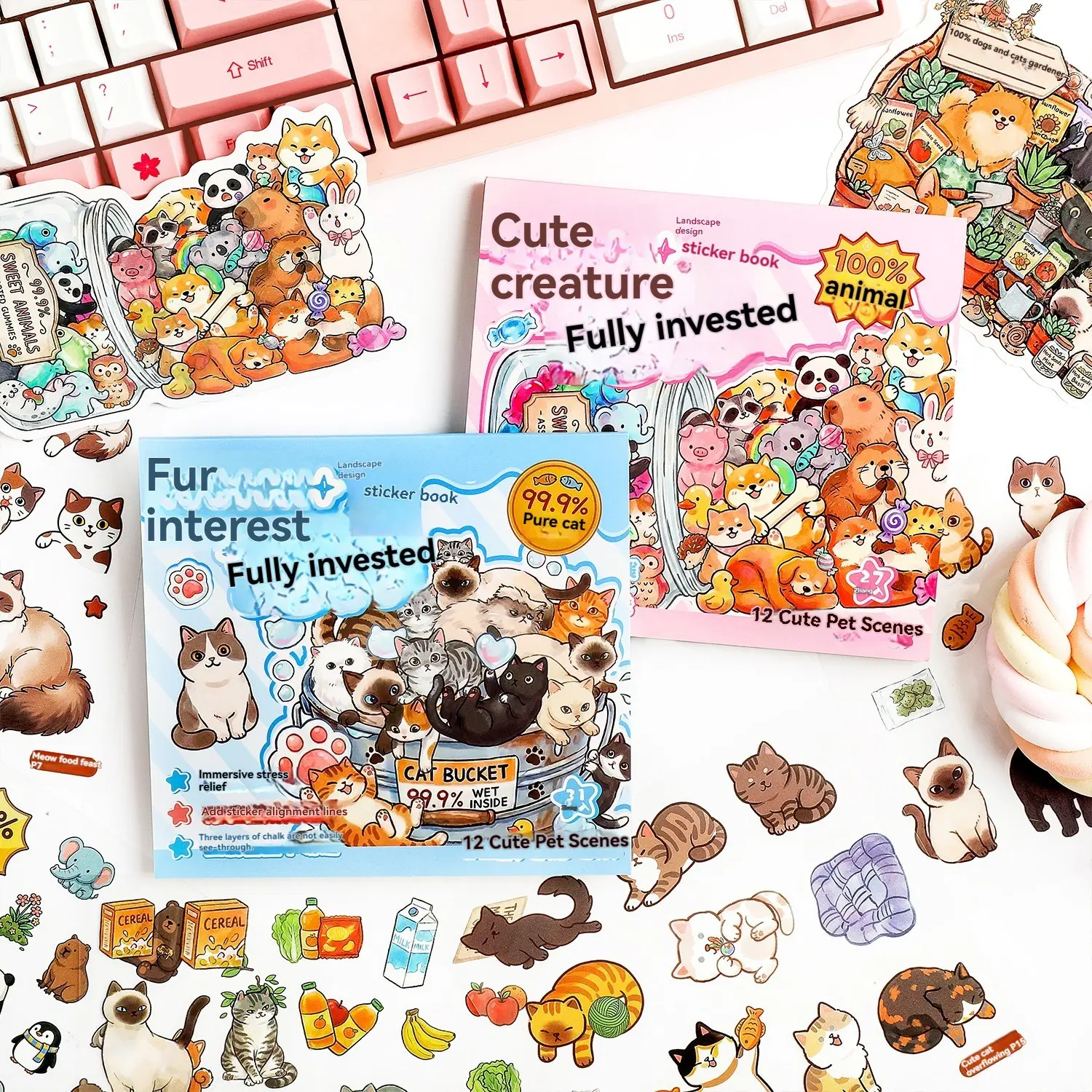 Cute Full Series DIY Scene Sticker Book, 3D Stereoscopic Sticker Album, Creative Stress Relief Handmade Stickers, Ideal for Craft Art Creation, Sticker Collage
