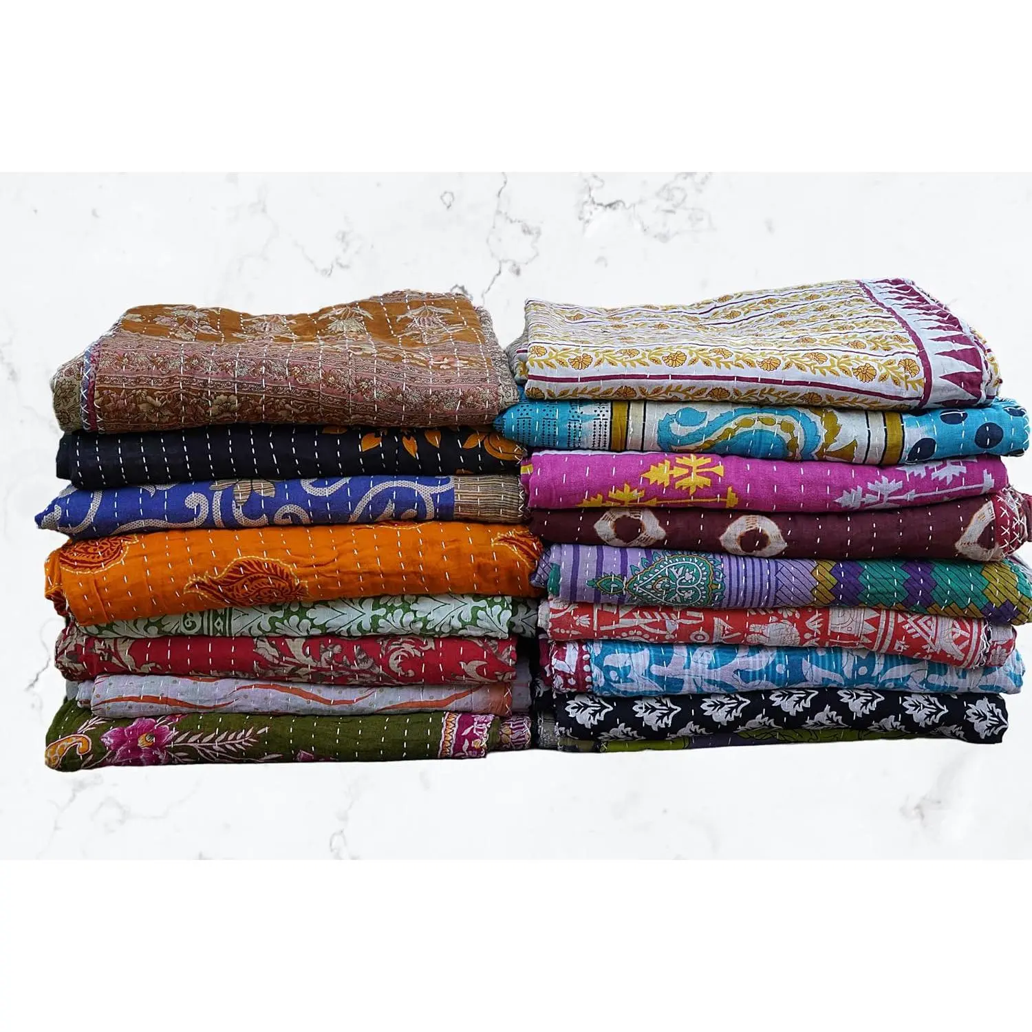 Indian Quilt  Bedspreads,Throws,Ralli, Lot Kantha Reversible Bedcover Bedspread Throw  Blanket Gudari -Single Pieces,