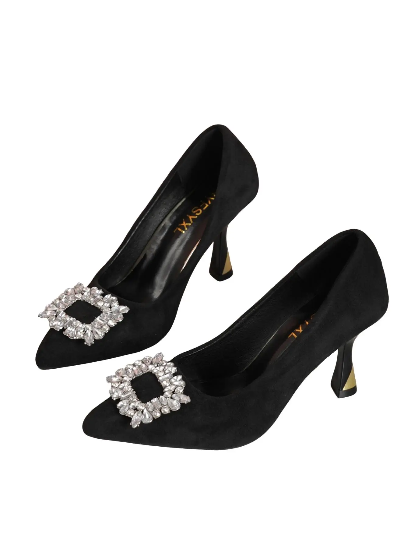 Elegant Velvet Women's Shoes, Pointed Toe Rhinestone High Heels, Versatile Evening Party Pumps, Chic Single Shoe Design