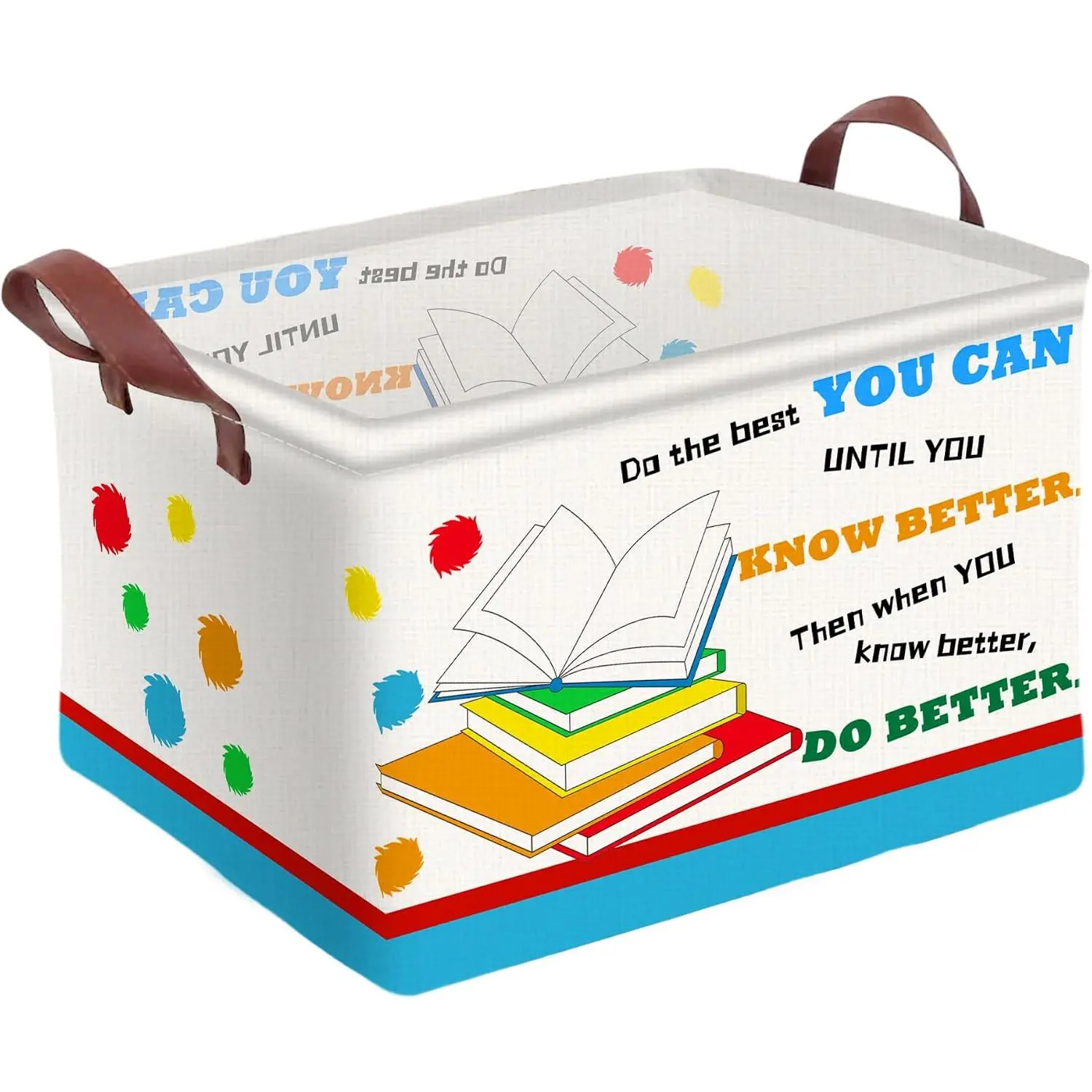 Book Storage Basket  Canvas  Storage Bin Blanket Baskets Collapsible Outdoor Basket with Leather Handles Book Organizer for  Room Classroom Library Closets,Bedrooms,Gifts Baskets