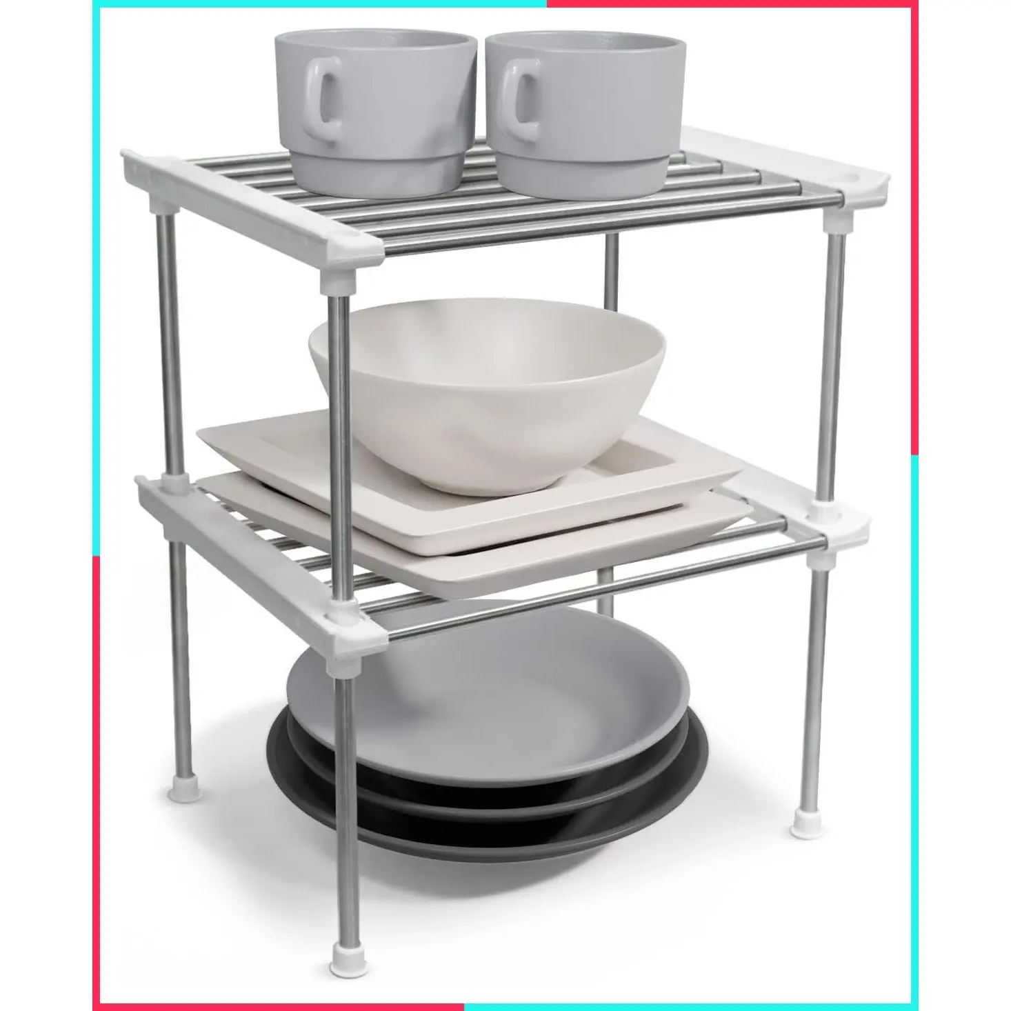 Set of 2 Stackable Cabinet Organizer Shelves, White, 9.8 x 7.8 x 6.1 Inches